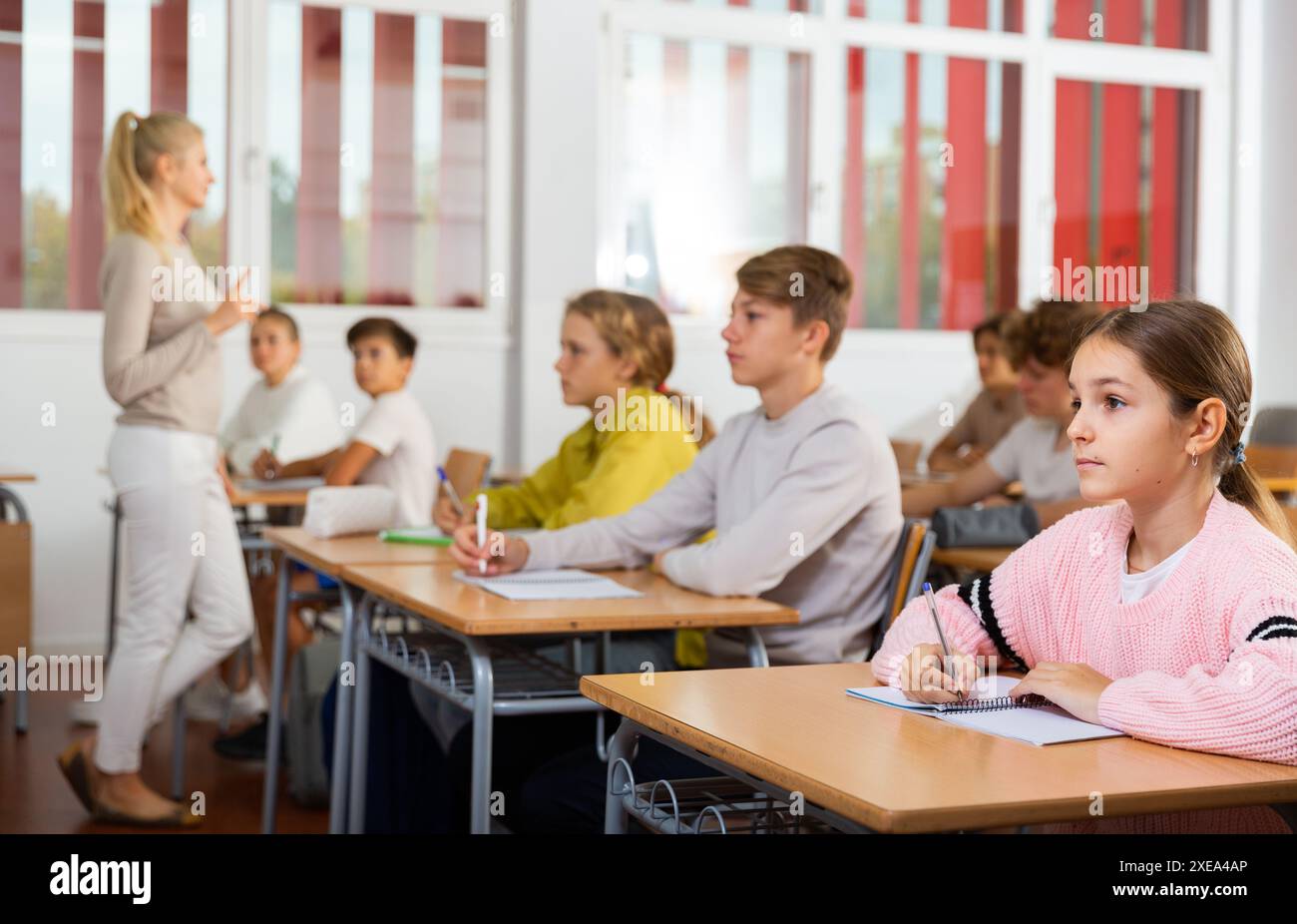 Portrait of schoolgirl at lesson in school Stock Photo - Alamy