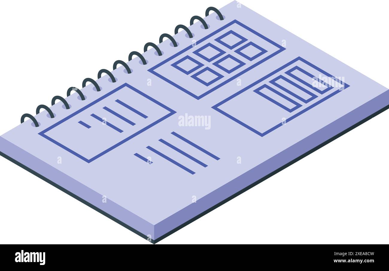 Web designer is working on a website interface layout using a notebook Stock Vector