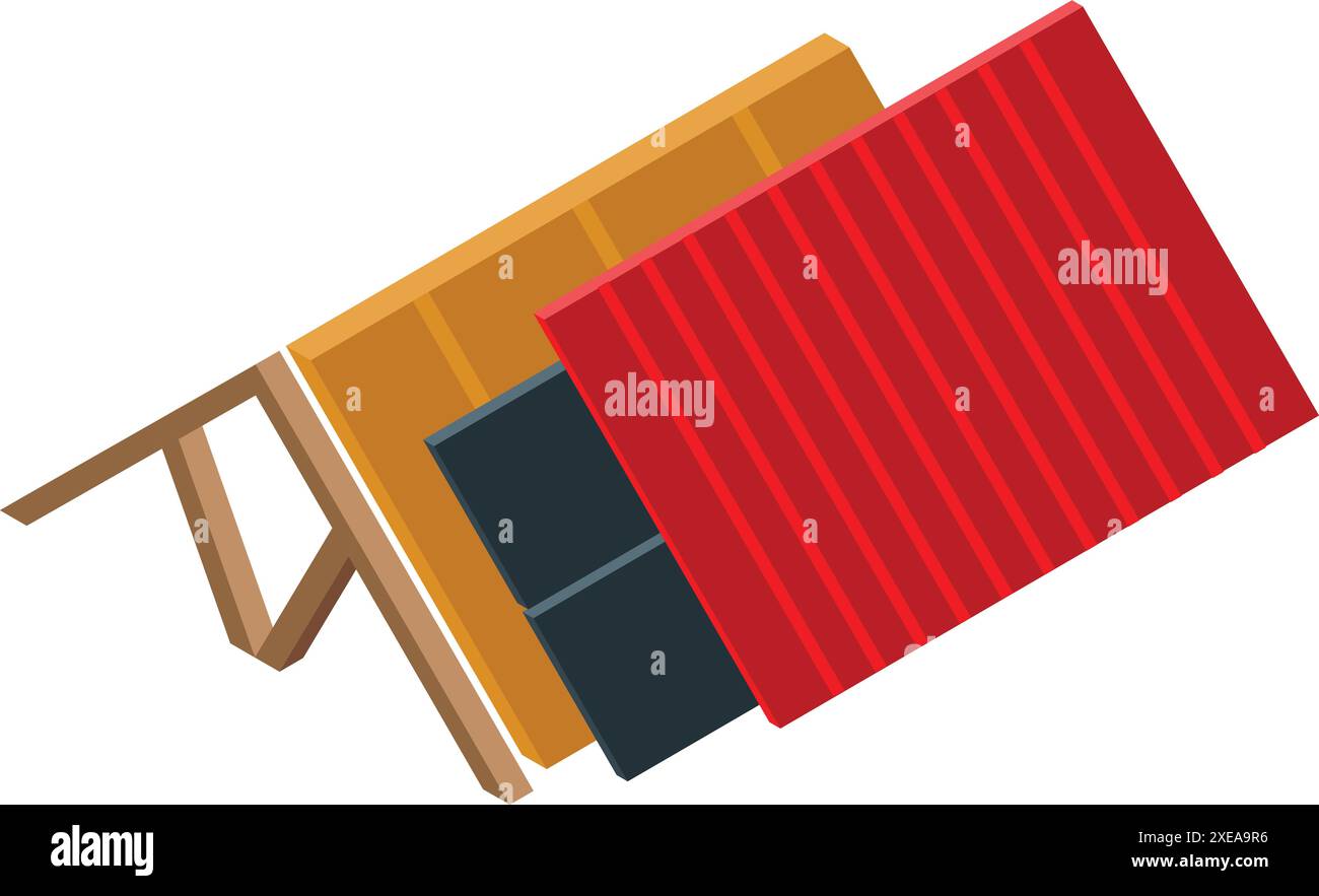 Illustration of different layers of building materials used for wall insulation in house