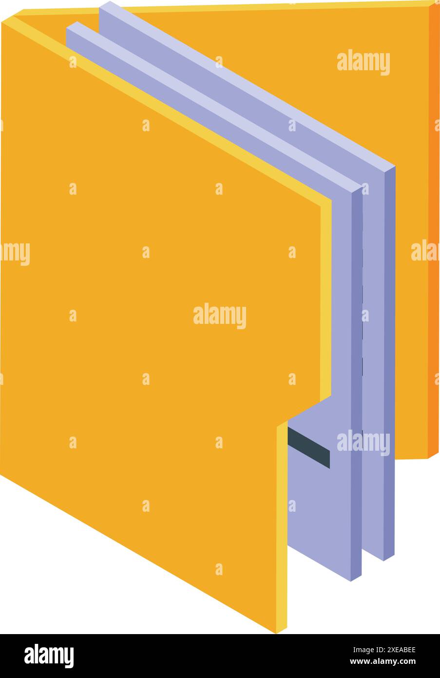 Yellow folder opening, revealing documents inside, in isometric view Stock Vector