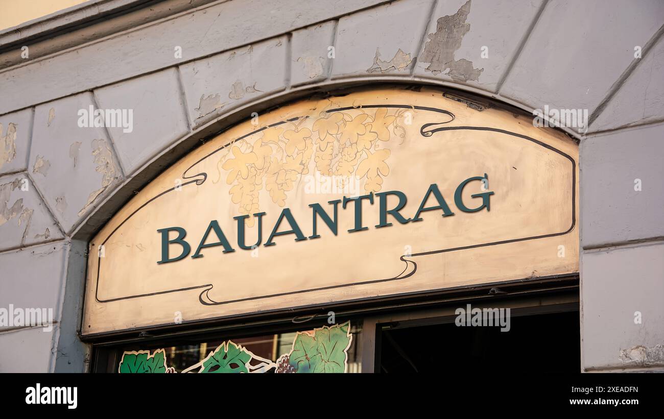 Signposts the direct way to building request - Bildmontage Stock Photo ...