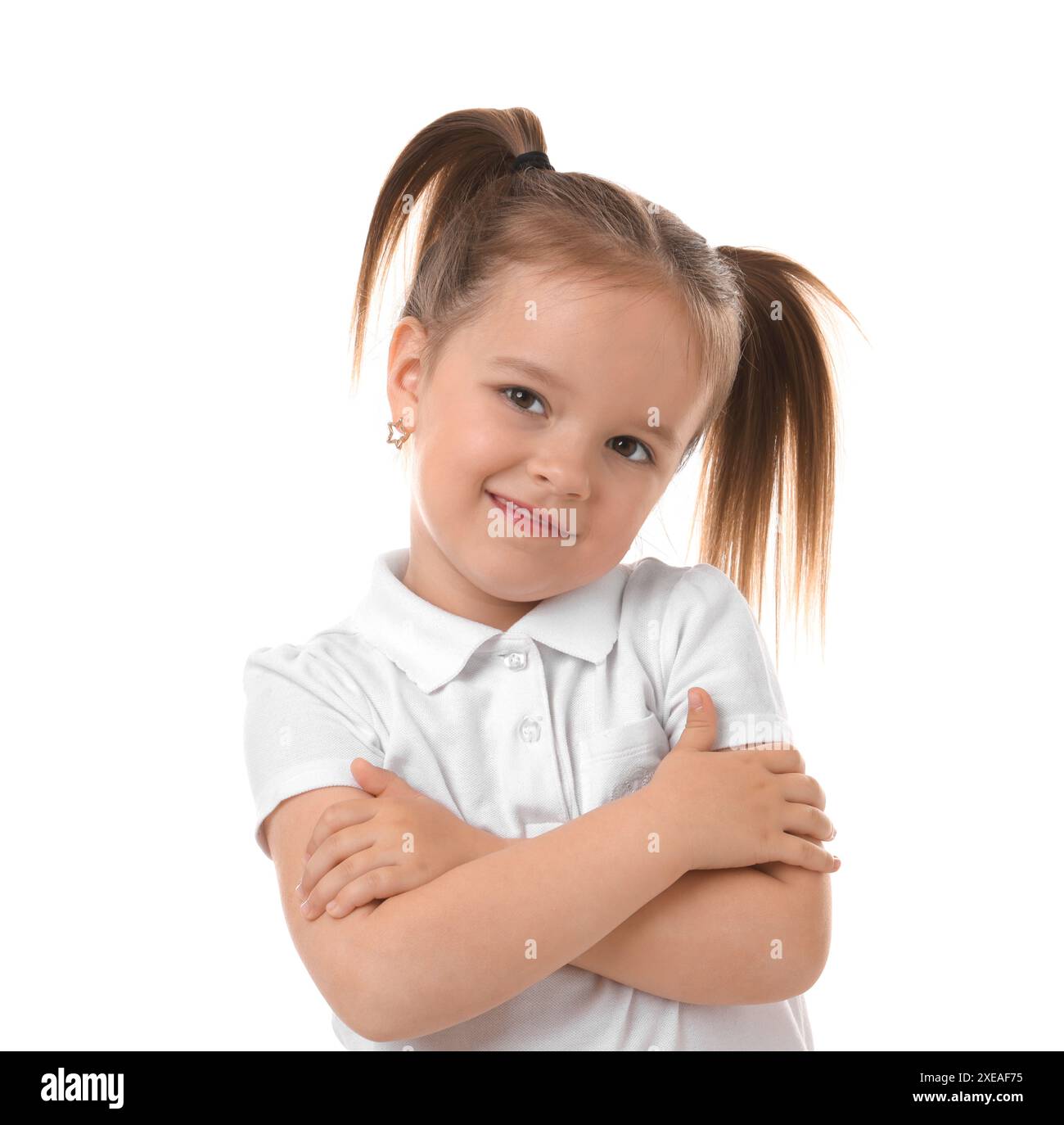 Portrait of cute little girl isolated on white Stock Photo - Alamy