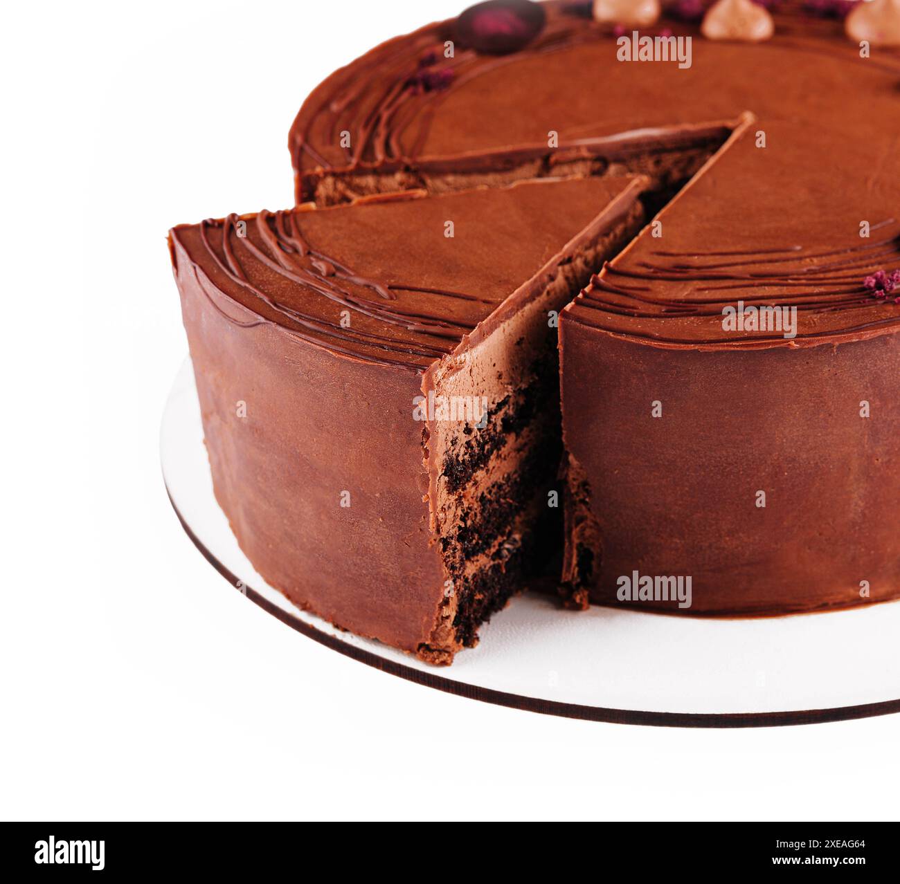 Chocolate coffee cake on white plate Stock Photo