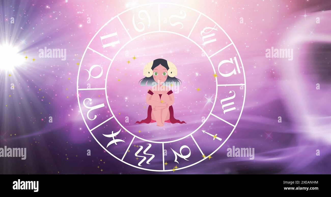 Image of virgo star sign in zodiac wheel on starry night sky Stock ...