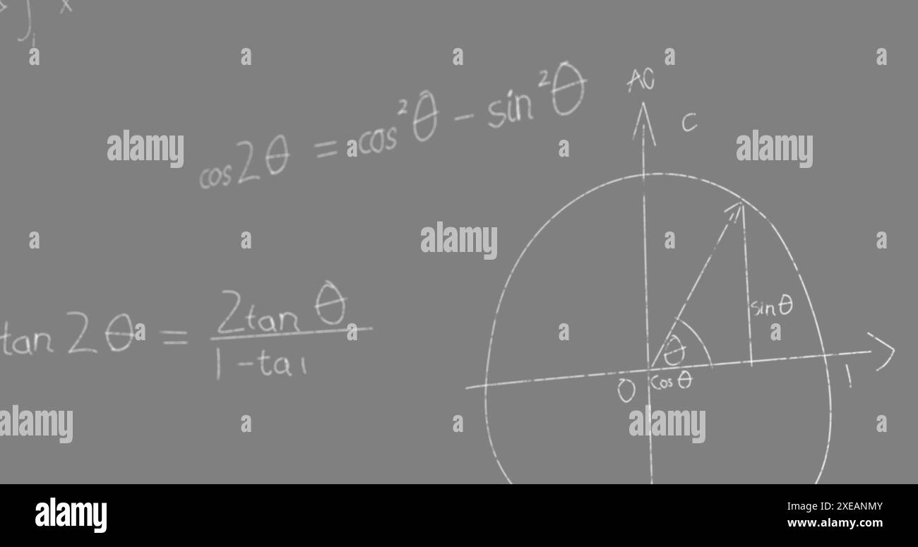 Image of mathematical formulae on gray background Stock Photo