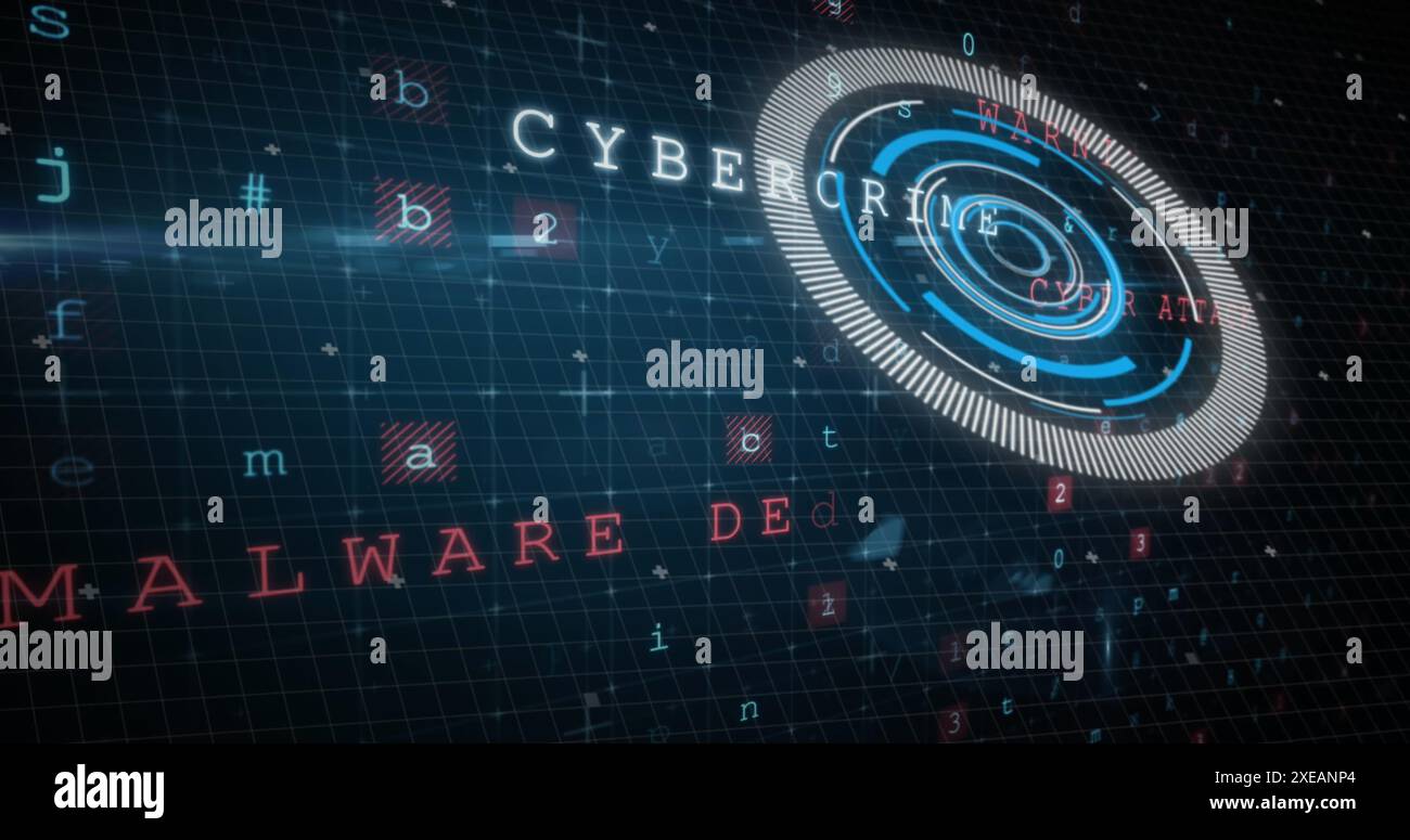Image of data processing on navy background Stock Photo