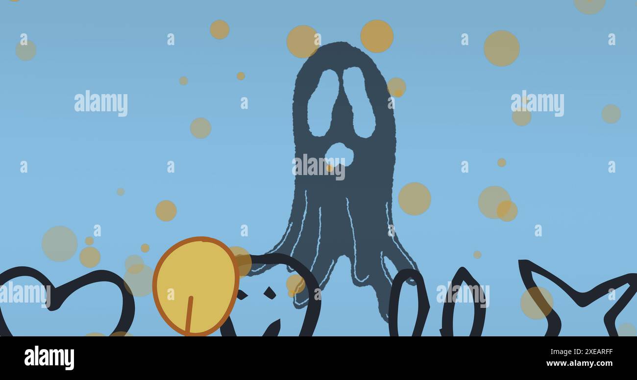 Image of light spots over ghost icon on blue background Stock Photo - Alamy
