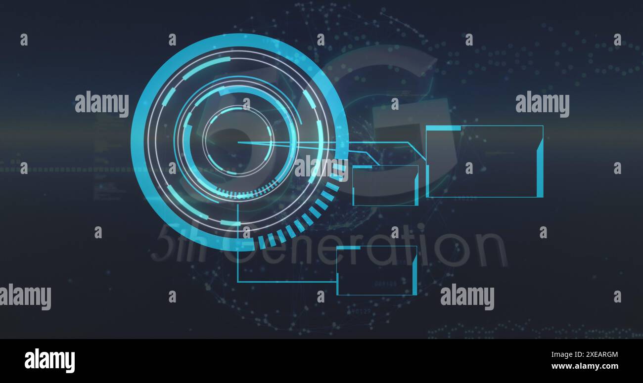 Image of 5g text, scope scanning and data processing Stock Photo