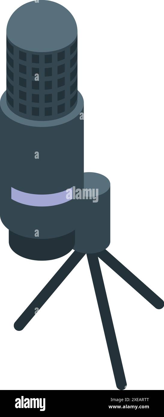 Studio microphone is broadcasting podcast with tripod, isometric icon Stock Vector