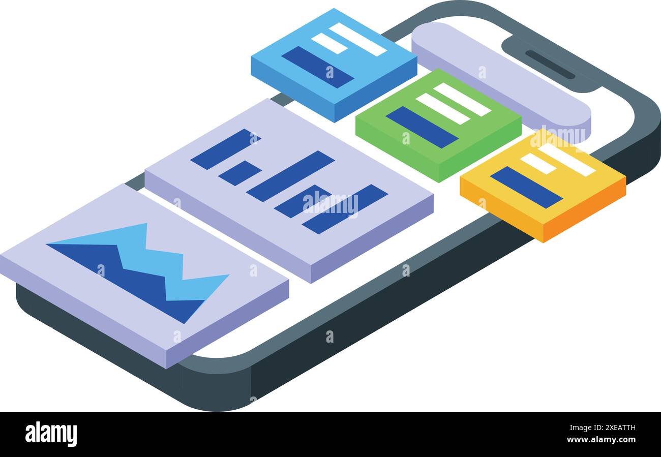 Smartphone is displaying different windows, showing the concept of web design Stock Vector