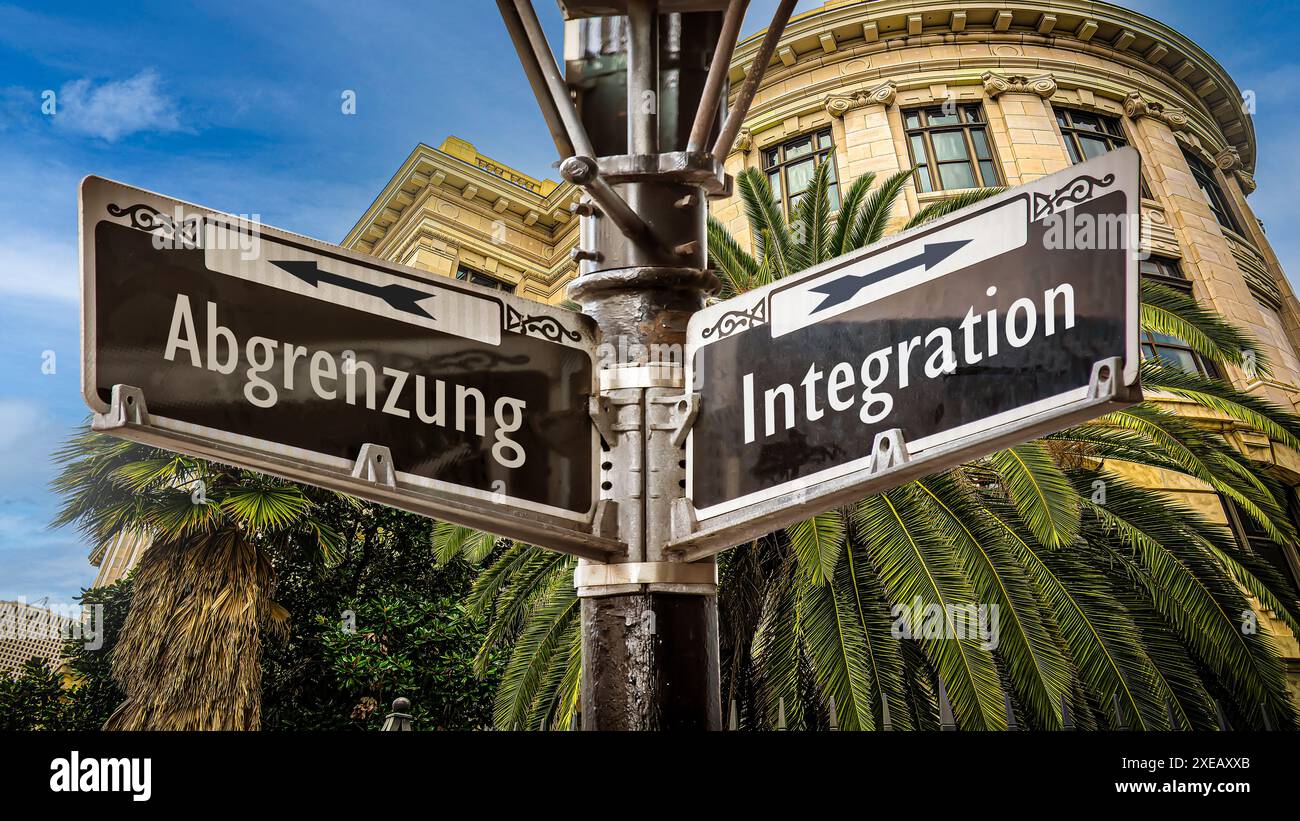 Signposts the direct way to integration versus demarcation Stock Photo ...