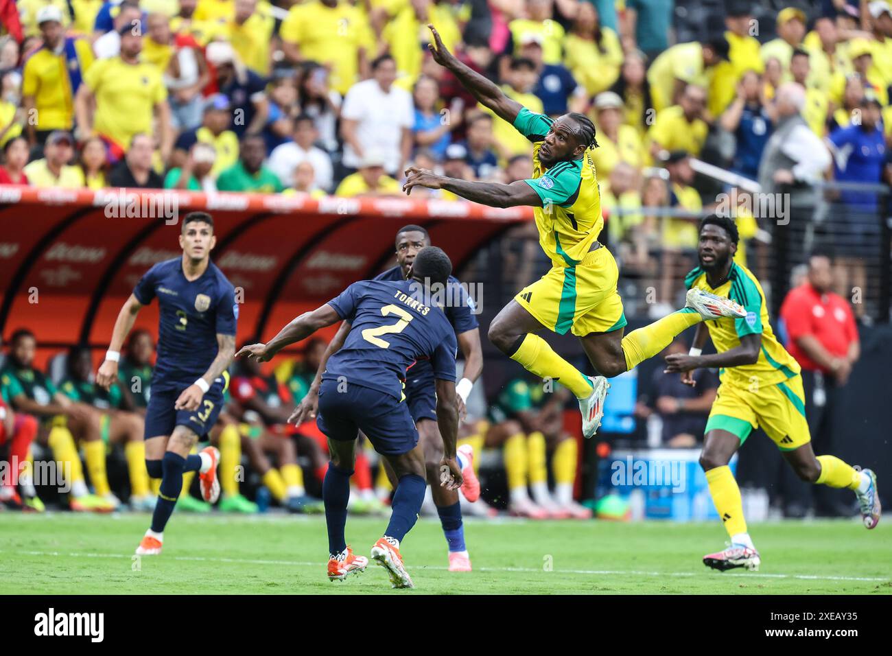 June 26, 2024 Jamaica forward Michail Antonio (9) leaps in the air