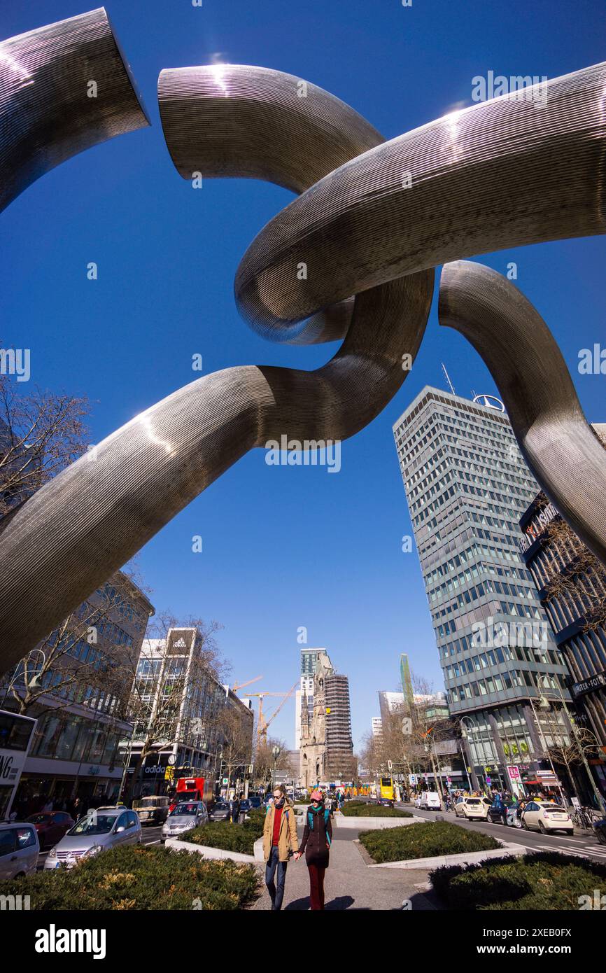 Sculpture  'Berlin' and evangelical Lutheran church Kaiser-Wilhelm-GedÃ¤chtniskirche Stock Photo