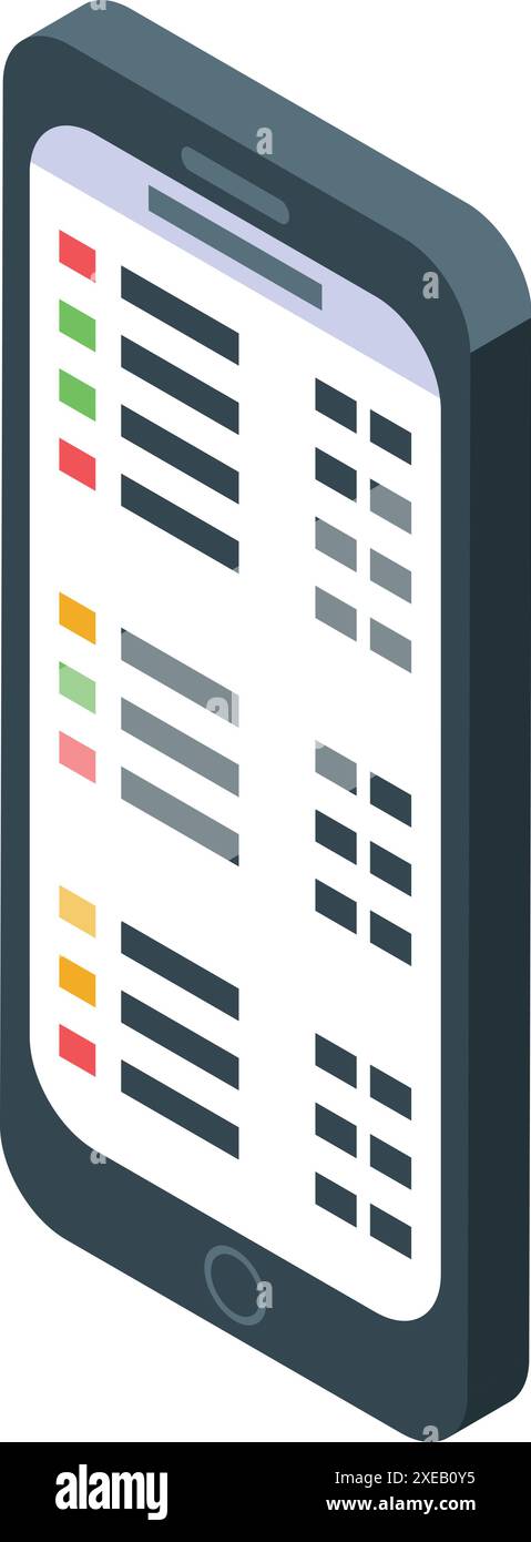 Smartphone displaying a project management app, organizing tasks and deadlines with color coded indicators Stock Vector