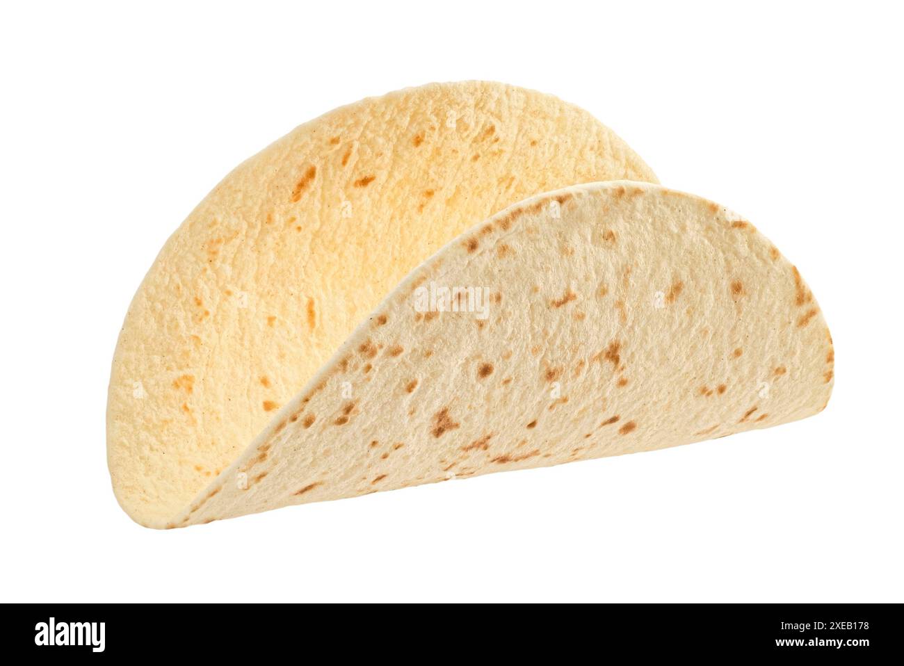 Empty tortilla, thin wheat flatbread isolated on white background Stock Photo