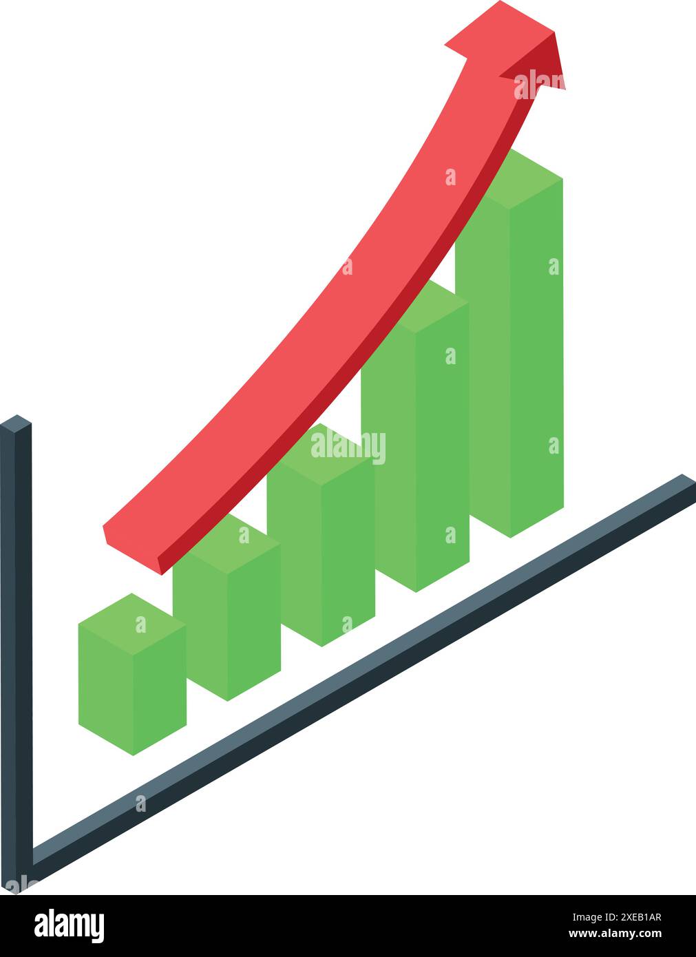 Red arrow is growing over green business graph bars showing success ...