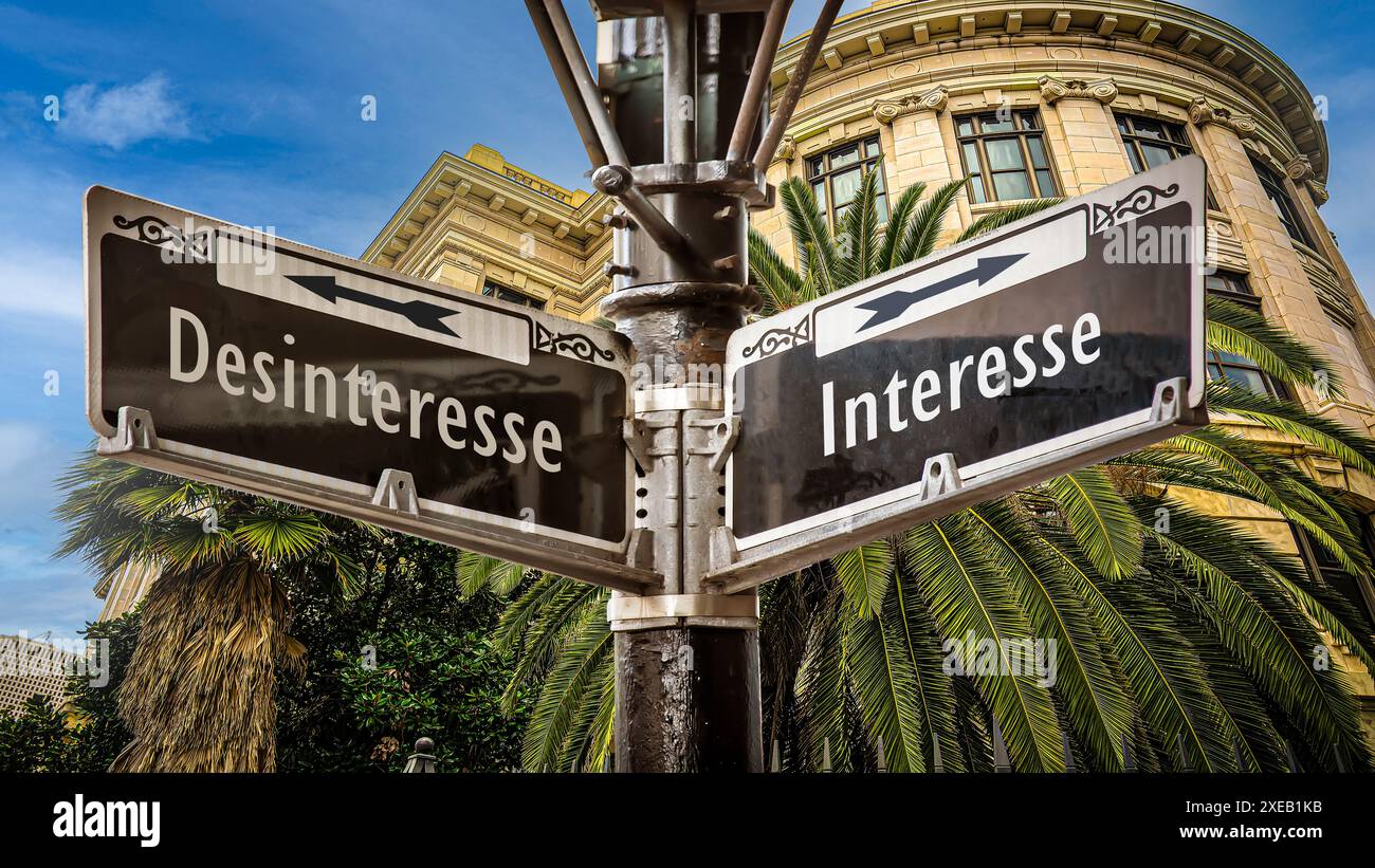 Signposts the direct way to interest versus disinterest Stock Photo