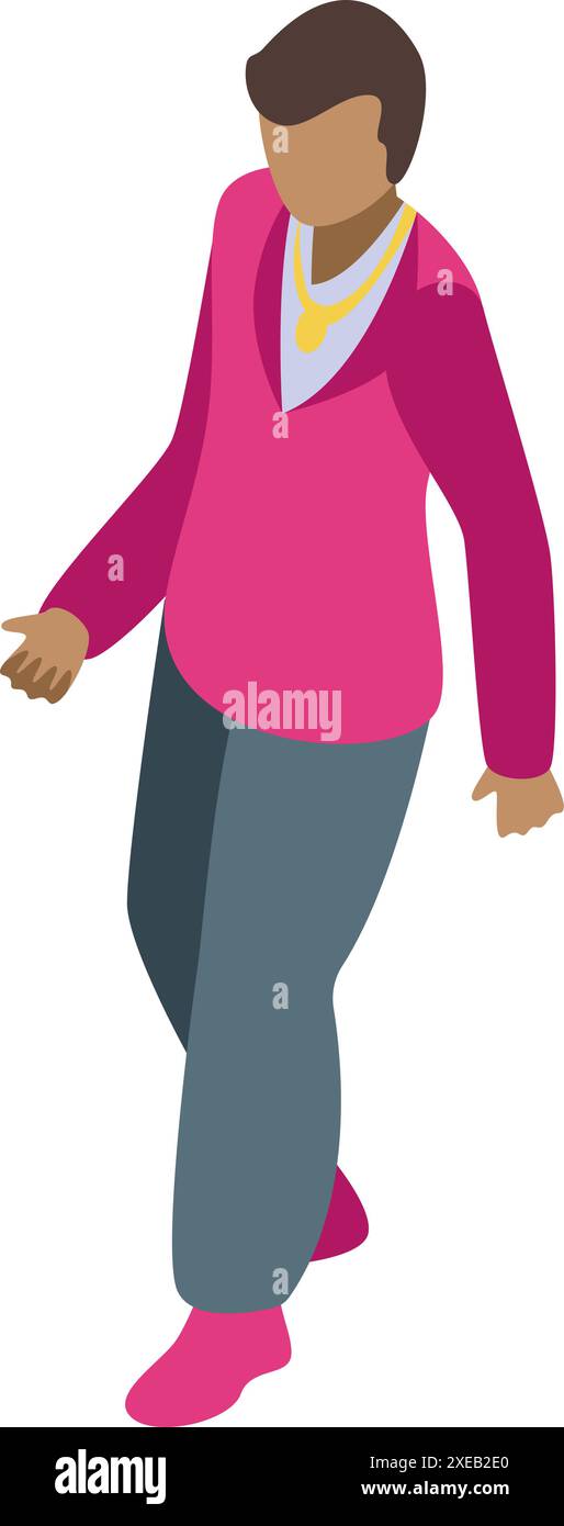 Rapper walking wearing gold chain and pink jumper isometric illustration Stock Vector