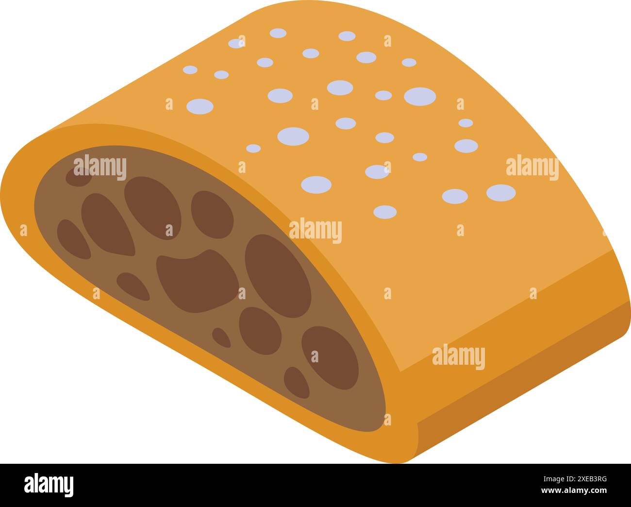 Isometric view of an apple strudel showing the delicious apple filling ...