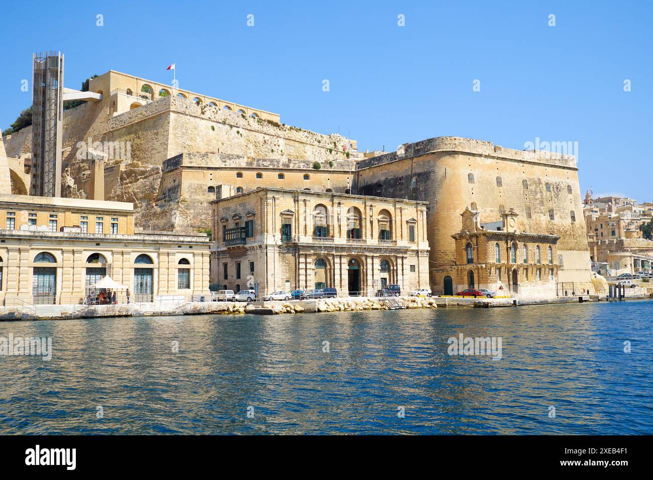 The view of Fort Lascaris from the water of Grand Harbour. Malta Stock Photo