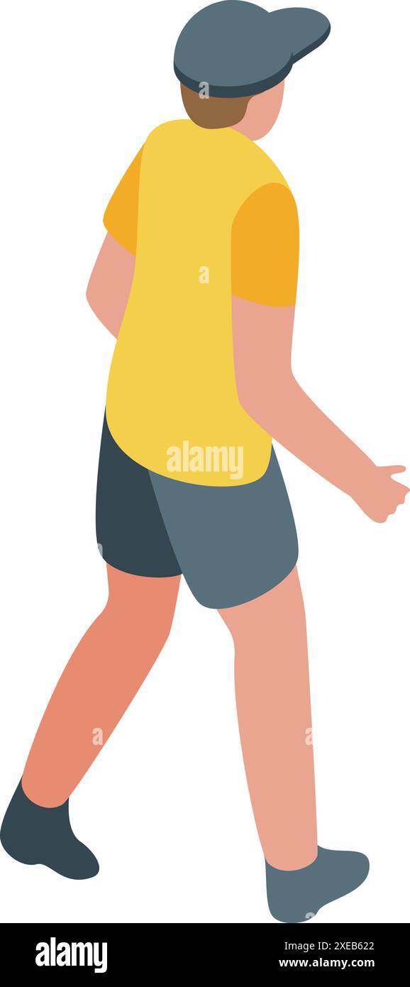 Young man walking away wearing casual clothes isometric illustration ...