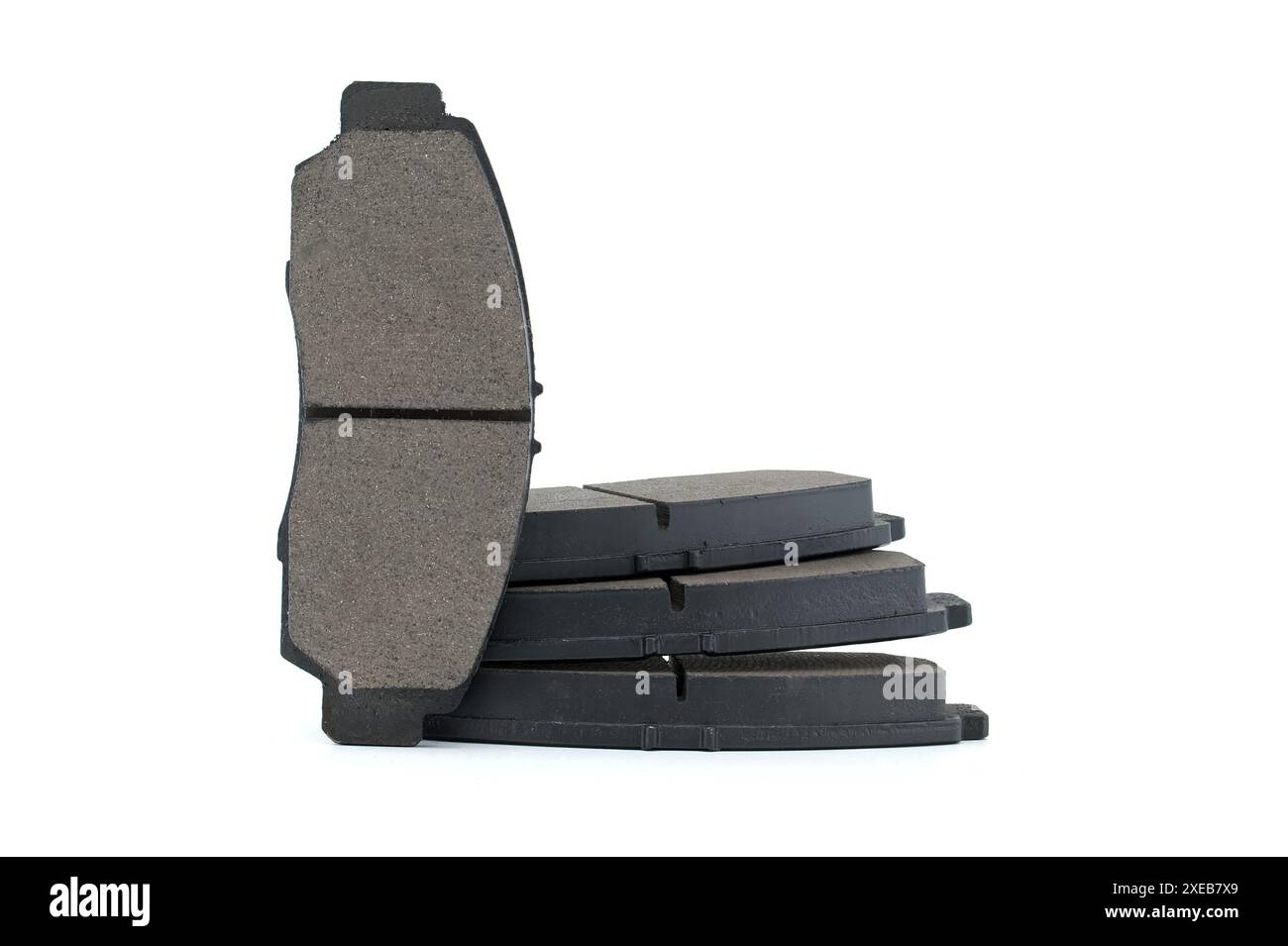 New disc brake pads isolated on white background, maintenance of the braking system Stock Photo