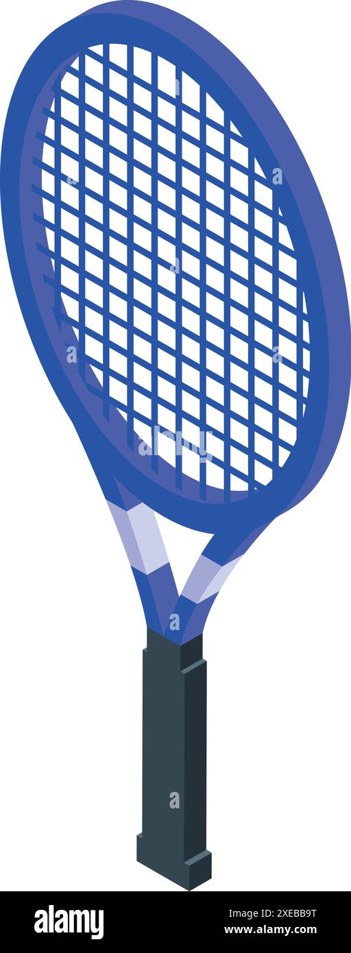 Blue tennis racket standing on the court isometric illustration Stock ...