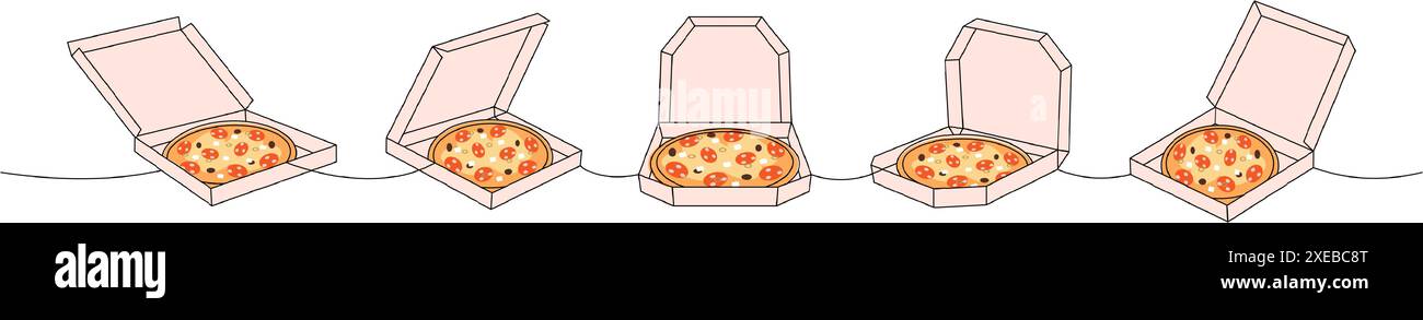 Traditional Italian Pizza In Boxes One Line Colored Continuous Drawing traditional-italian-pizza-in-boxes-one-line-colored-continuous-drawing