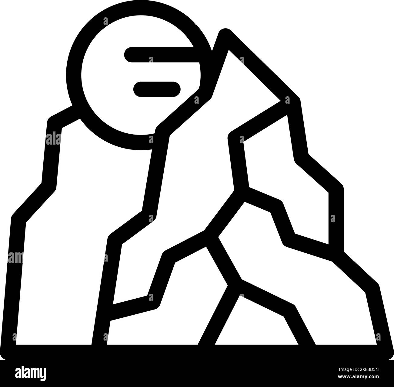 Minimalist line art icon of a mountain peak with a full moon shining ...
