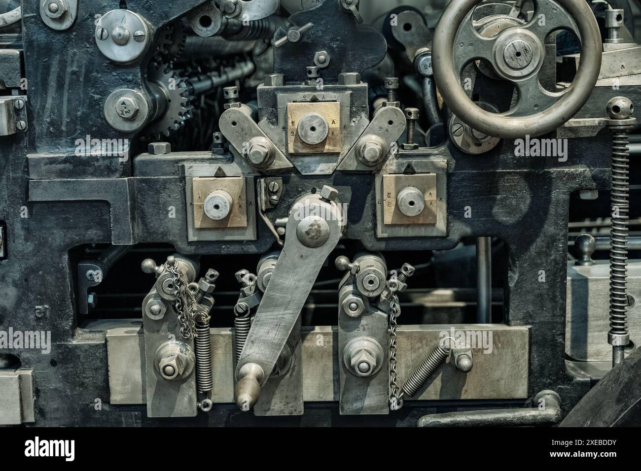 Mechanical industry old machinery part dark background Stock Photo - Alamy