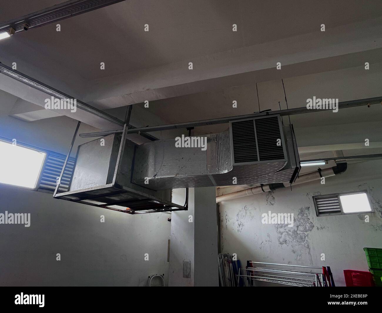 HVAC Duct Cleaning, Ventilation pipes in silver insulation material ...