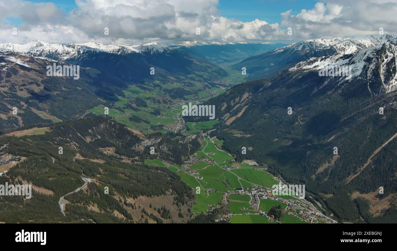 Village in valley and mountain in Alps Stock Photo - Alamy