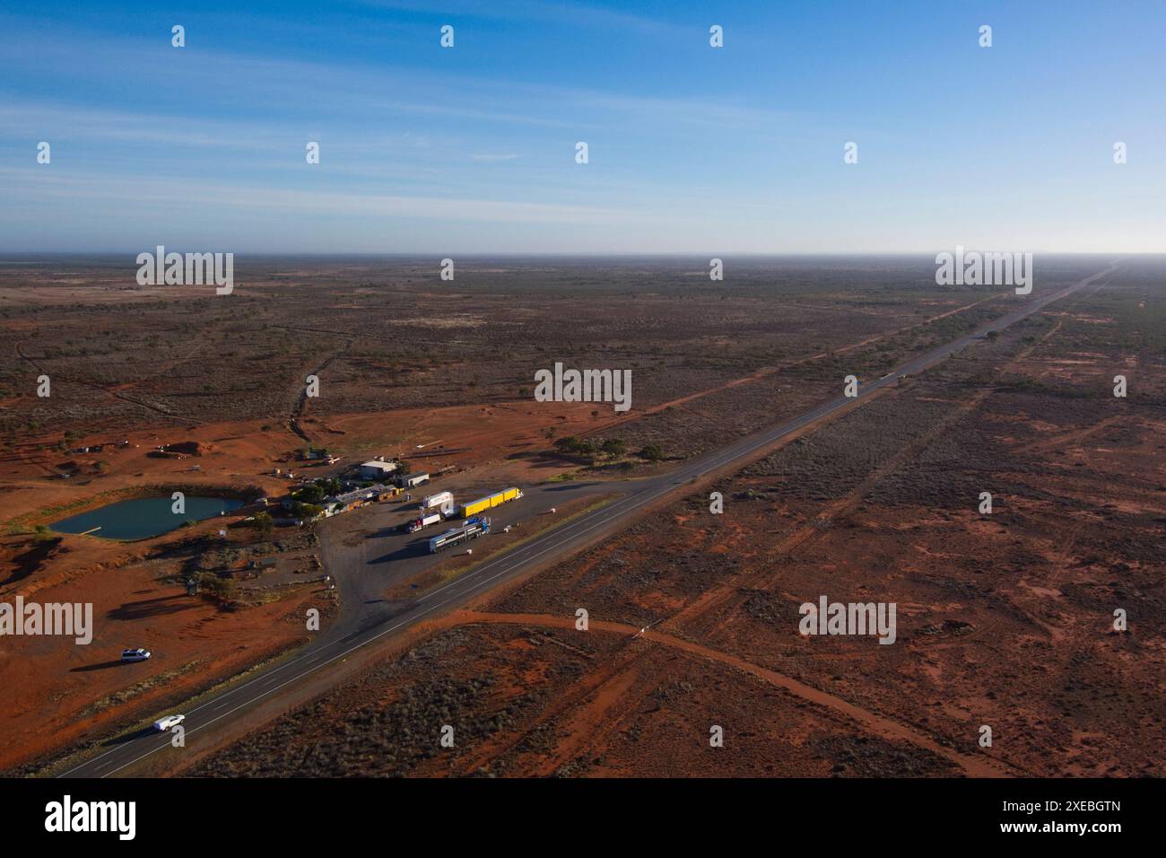 Aerial of the isolated Little Topar Hotel Roadhouse on the Barrier Highway between Broken Hill