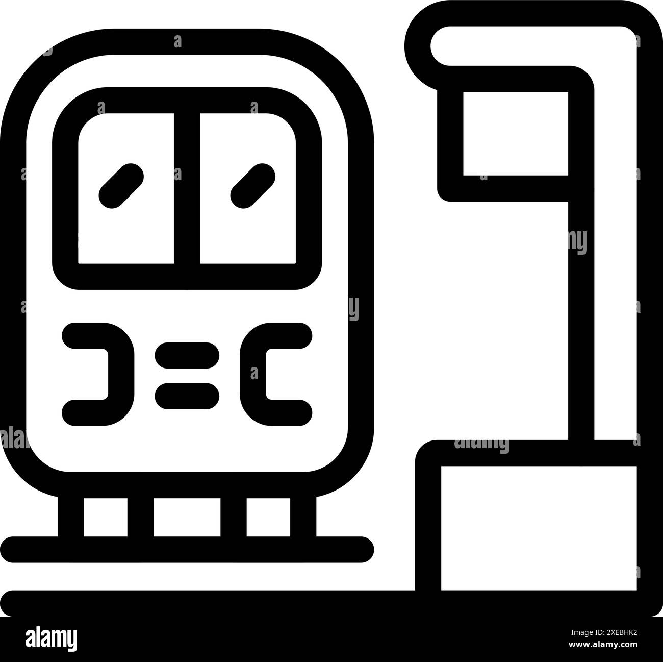 Simple, bold lined icon of a train stopped at a station platform Stock ...