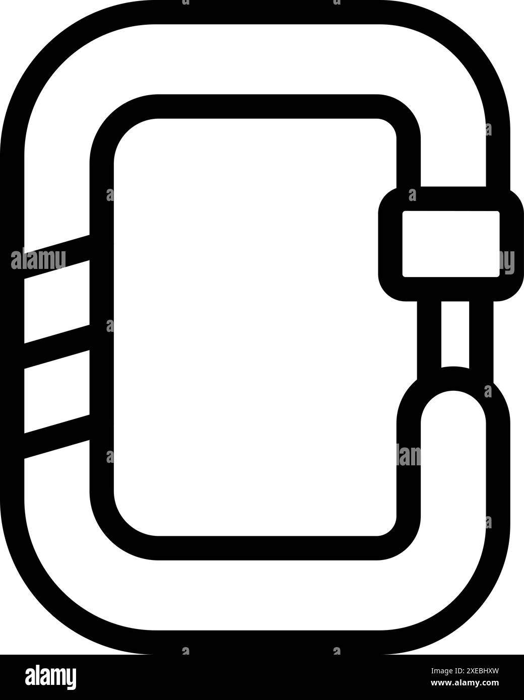 Simple black and white line art icon of a carabiner used in climbing ...