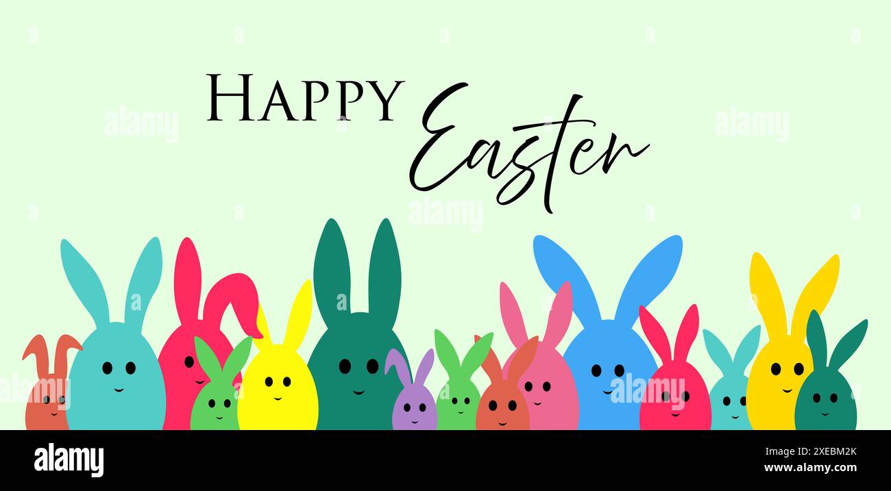 Happy easter card. seamless spring pattern Background with multicolored Easter bunnies. Cute bunny r Stock Photo