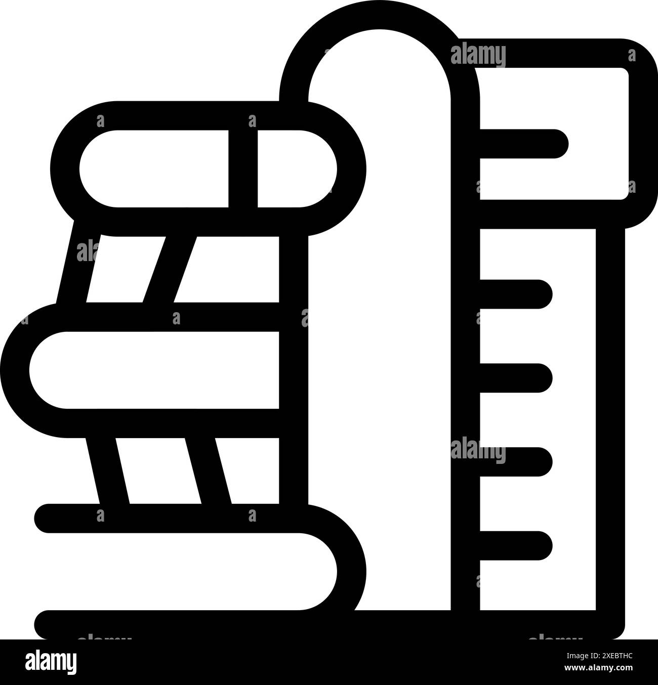 Simple line drawing of water slides next to a measuring tool, suggesting the height requirement