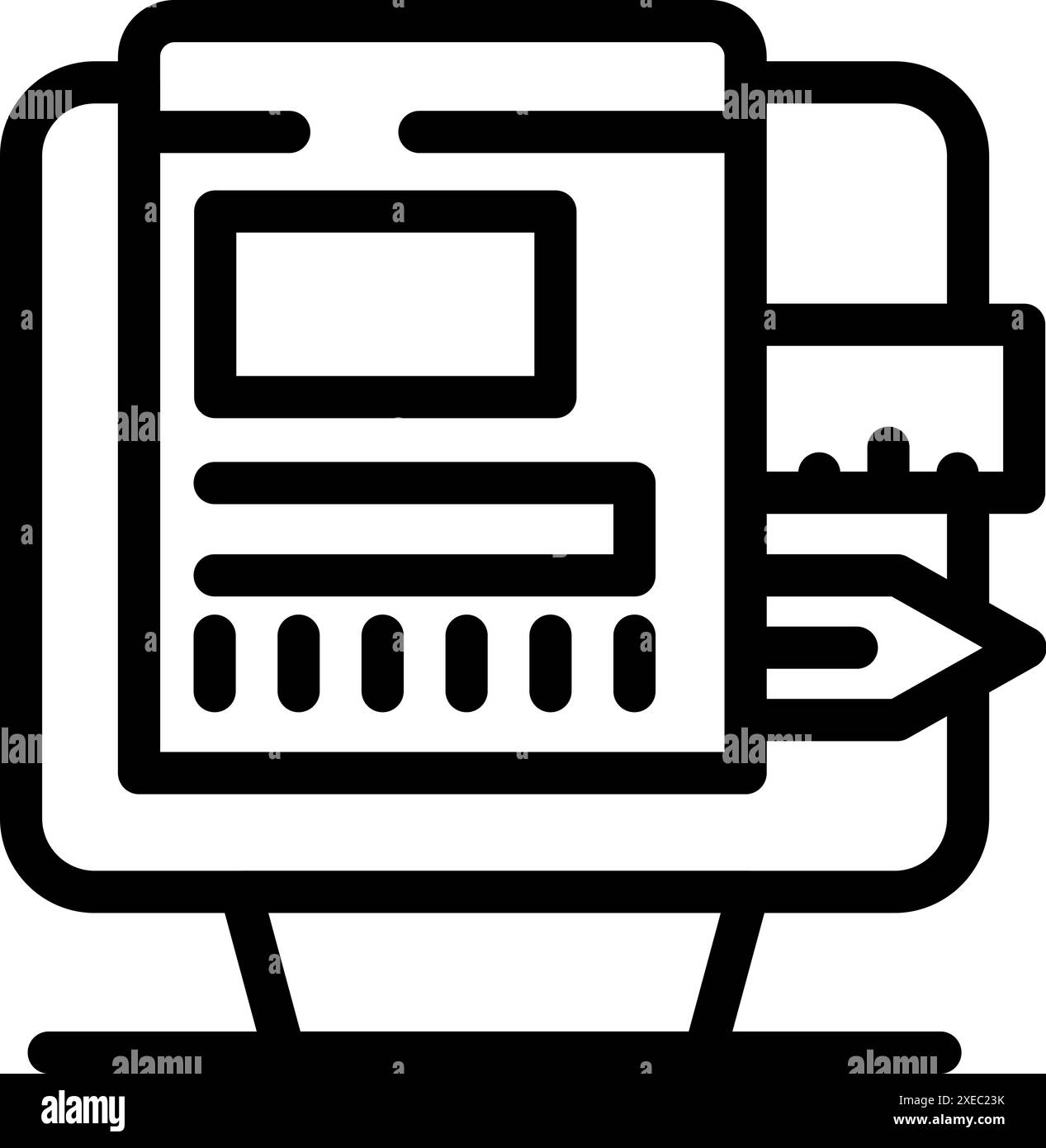 Web design process being created on a desktop computer, using a pencil and ruler for precise and creative development Stock Vector