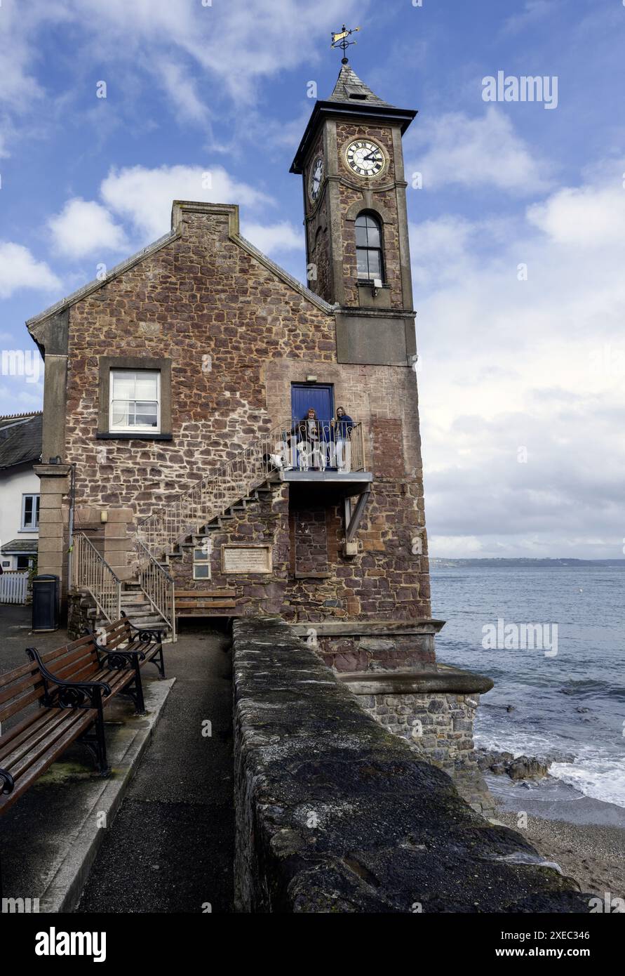 View of the iconic clocktower in the coastal village of Kingsand ...