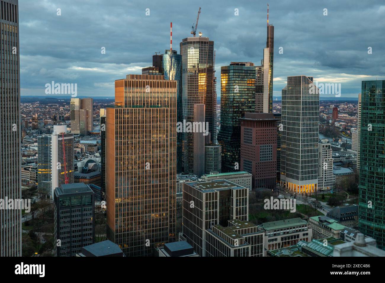 Picture of Frankfurt skyline. modern high-rise buildings in the glow of the sunset ...