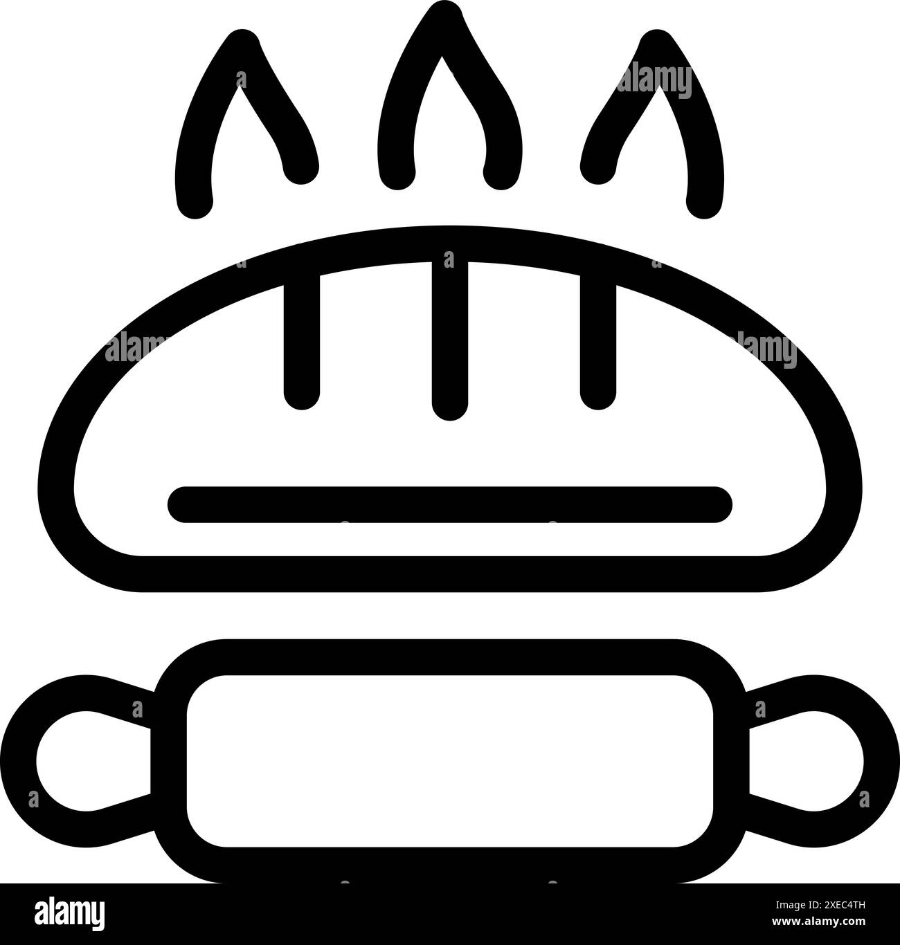 Simple, bold lined icon of a freshly baked loaf of bread and rolling ...