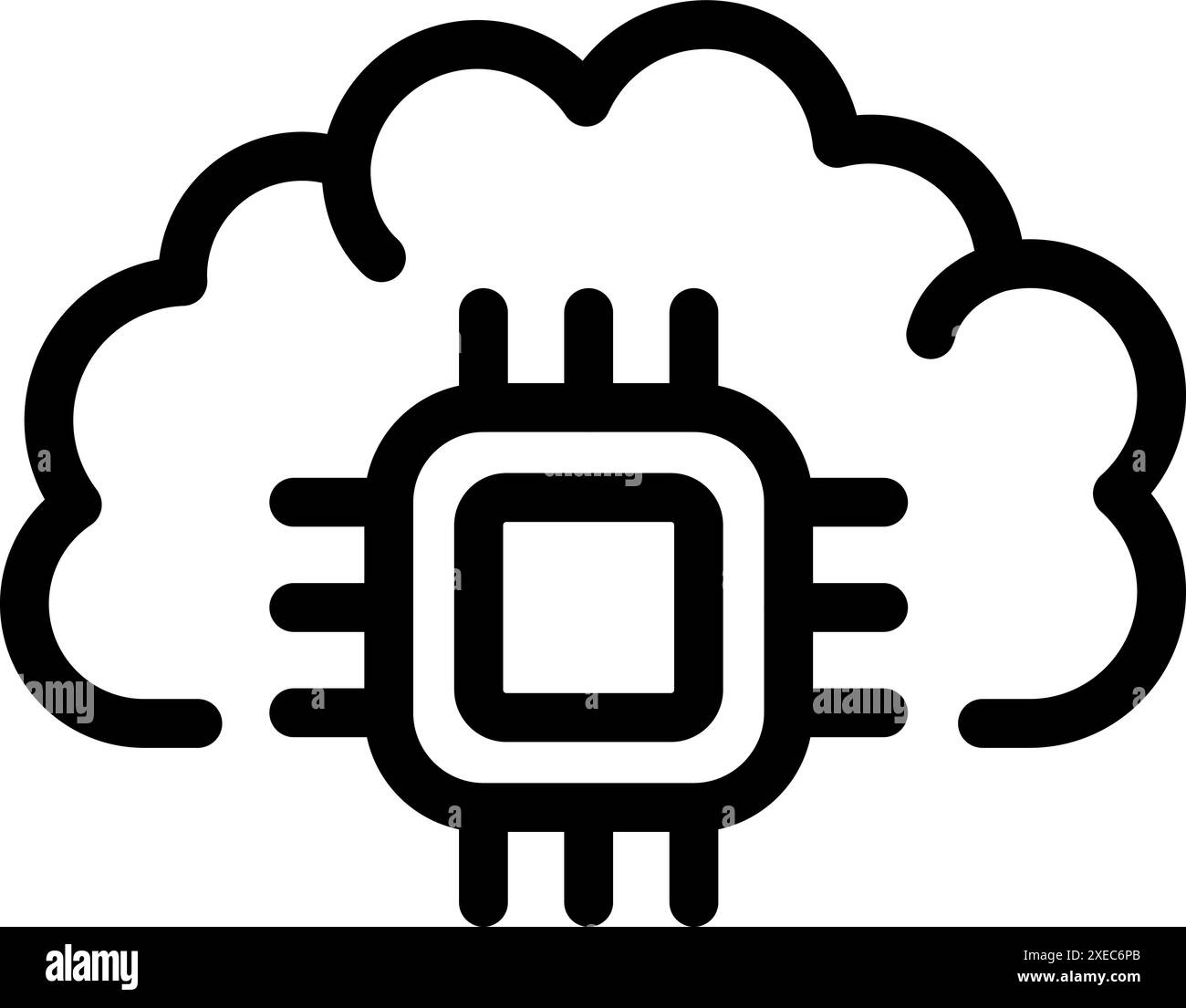 Microchip is being surrounded by a brain cloud showing the concept of cloud computing using ai Stock Vector