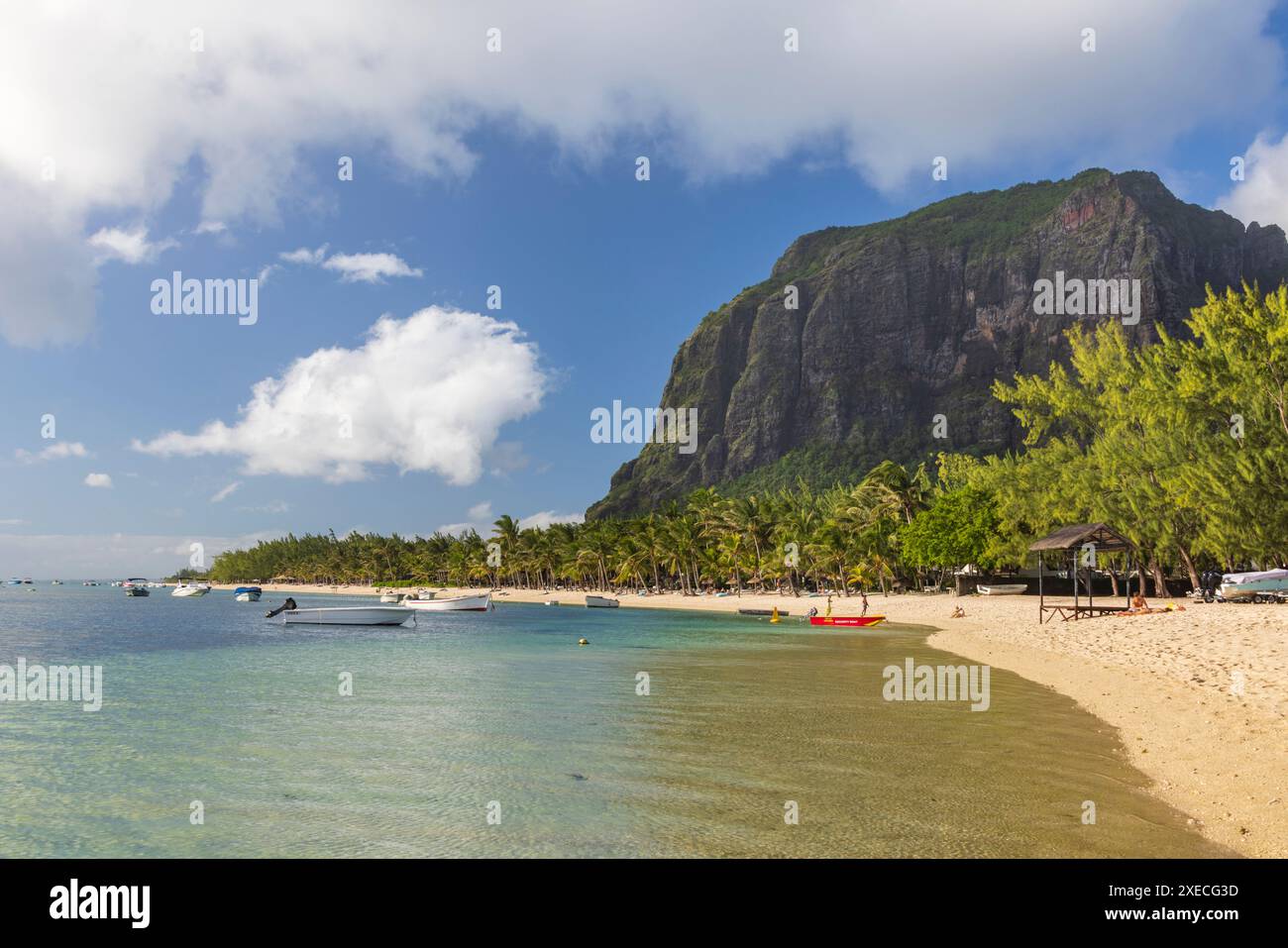 Beautiful tropical beach at Le Morne on the Indian Ocean island of Mauritius, East Africa.  June 2024. Stock Photo