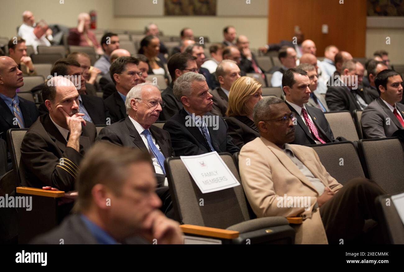 Attendees listen to witness testimony during the NTSB investigative hearing into crash of UPS A300 on approach to airport in Birmingham, Ala. in August 2013. UPS 1354 Investigative Hearing. UPS1354 Stock Photo