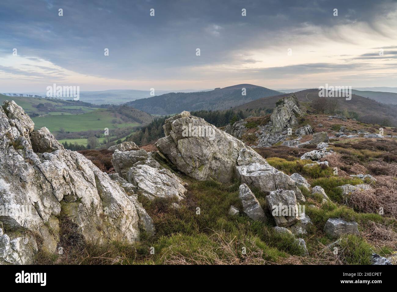Dramatic scenery and views from the Stiperstones, an exposed quartzite ...
