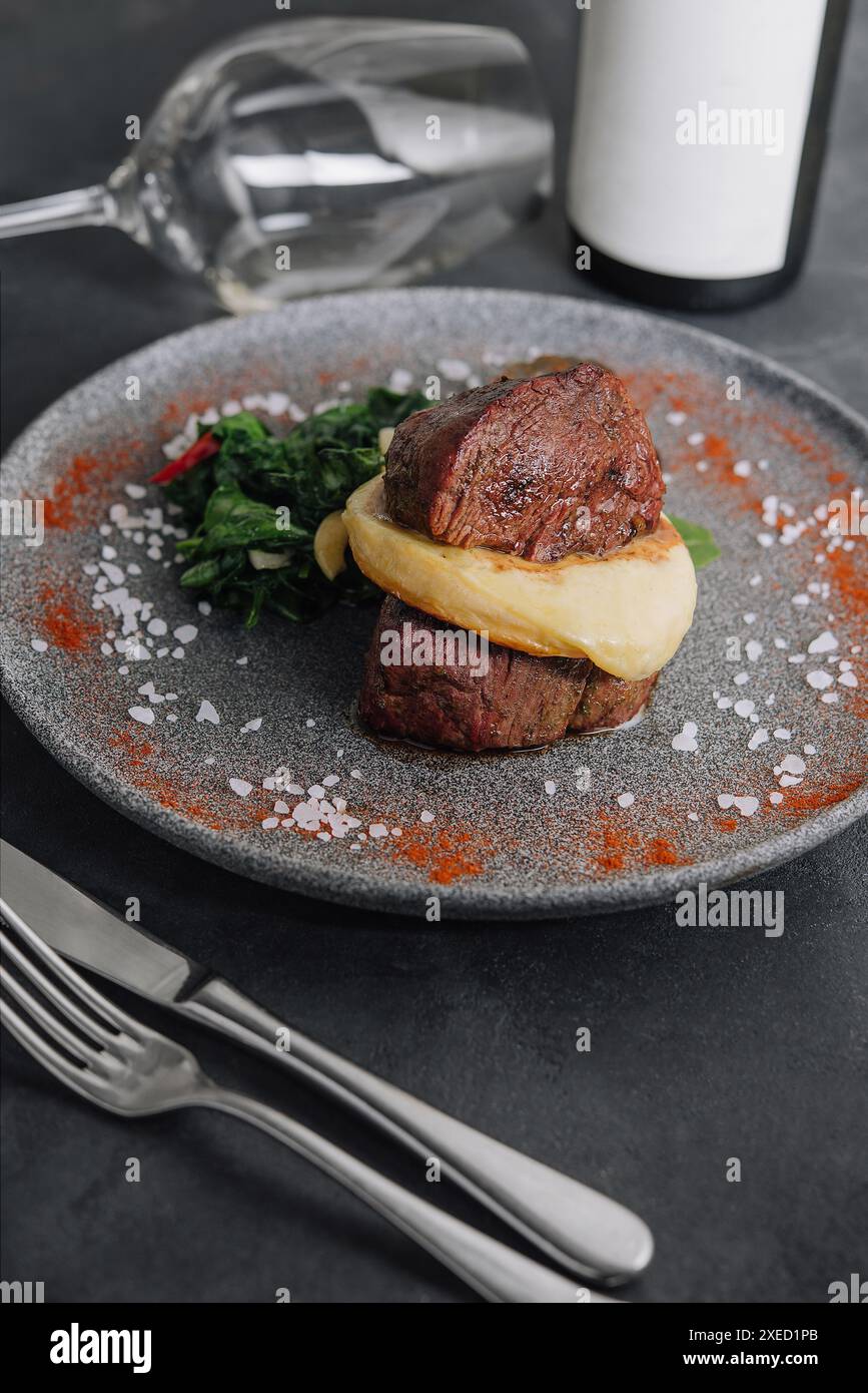 Filet mignon with mashed potatoes in a restaurant Stock Photo - Alamy