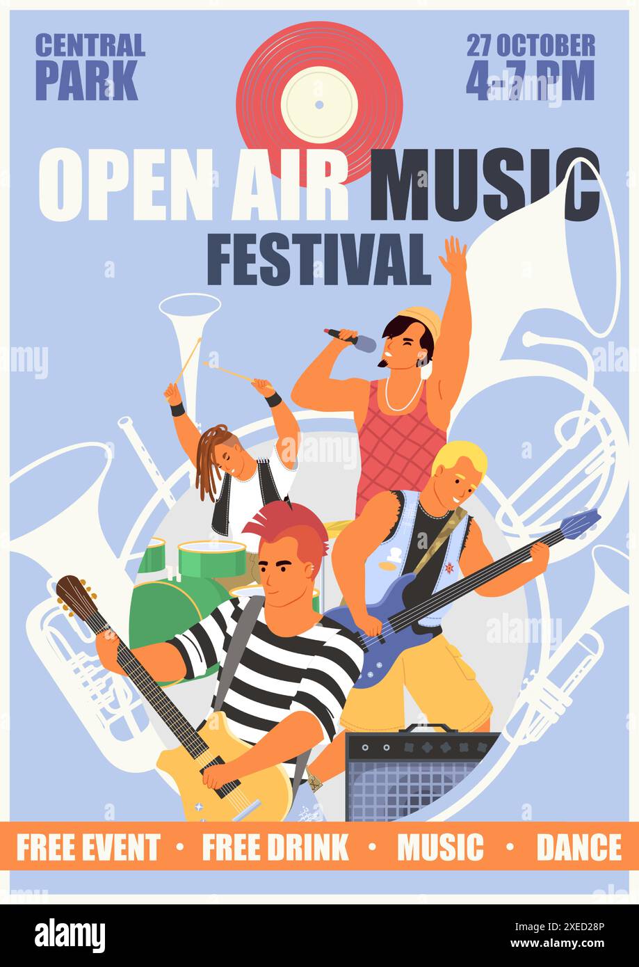 Open air music festival in central park advertising banner Stock Vector ...