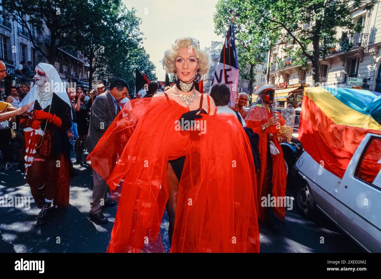 Paris, France, Large Crowd People, Front, Portrait Drag Queens, in
