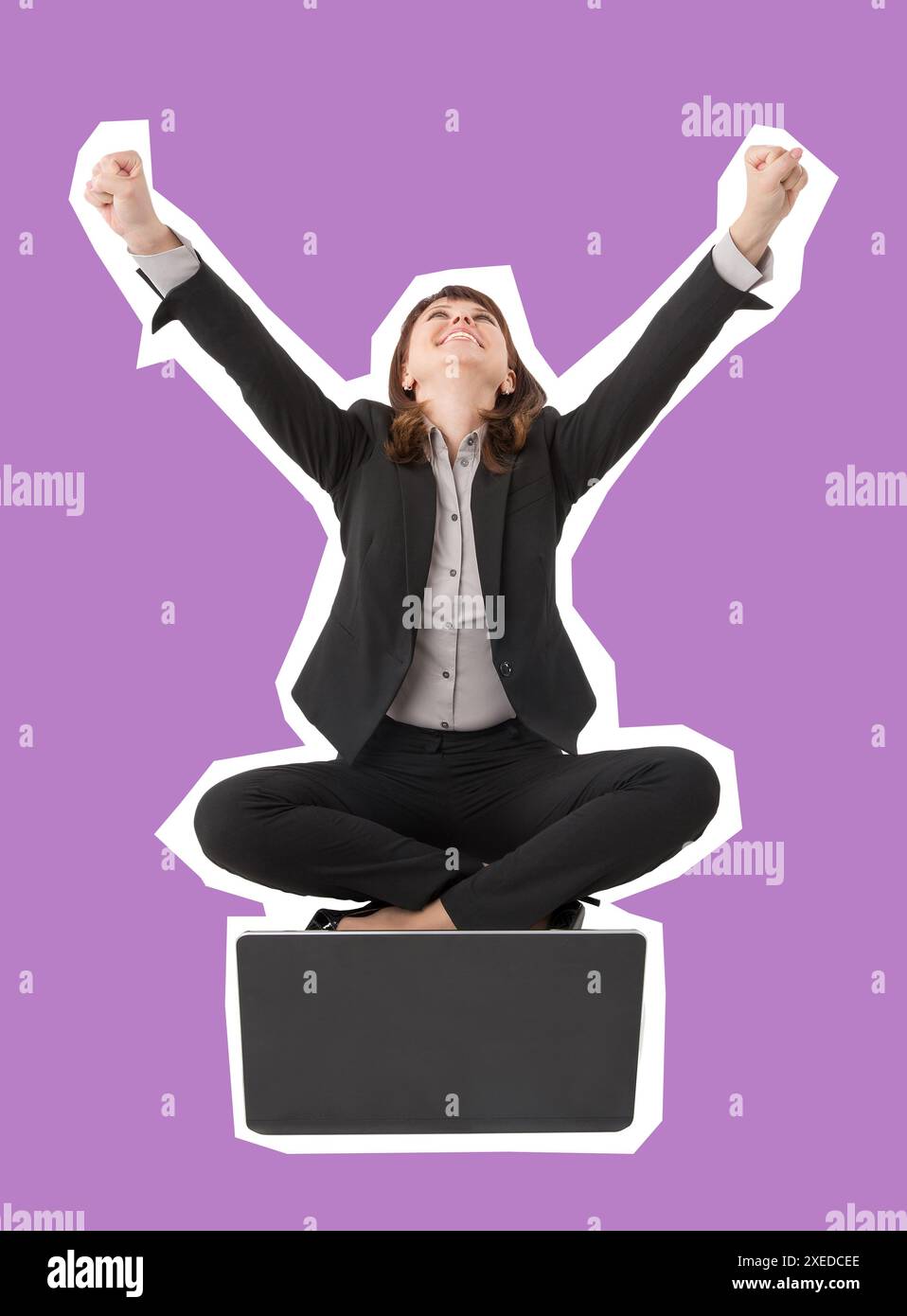 Excited woman with hands raised hi-res stock photography and images - Alamy