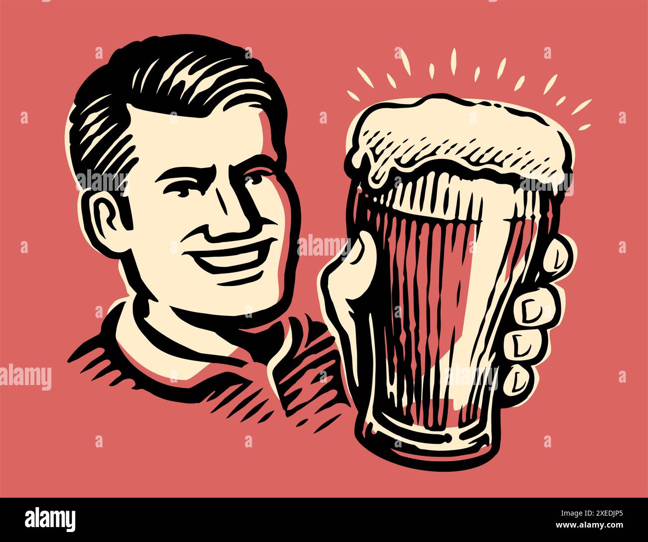 Vintage advertisement banner with man holding glass full of beer